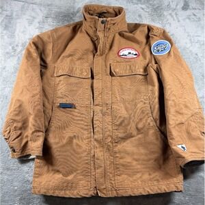 Workrite FR Workwear Jacket USA Conoco Patch Distressed Chore Coat‎ Brown S